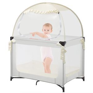 L RUNNZER Pop Up Pack N Play Tent Crib Canopy Breathable Mesh Ivory
